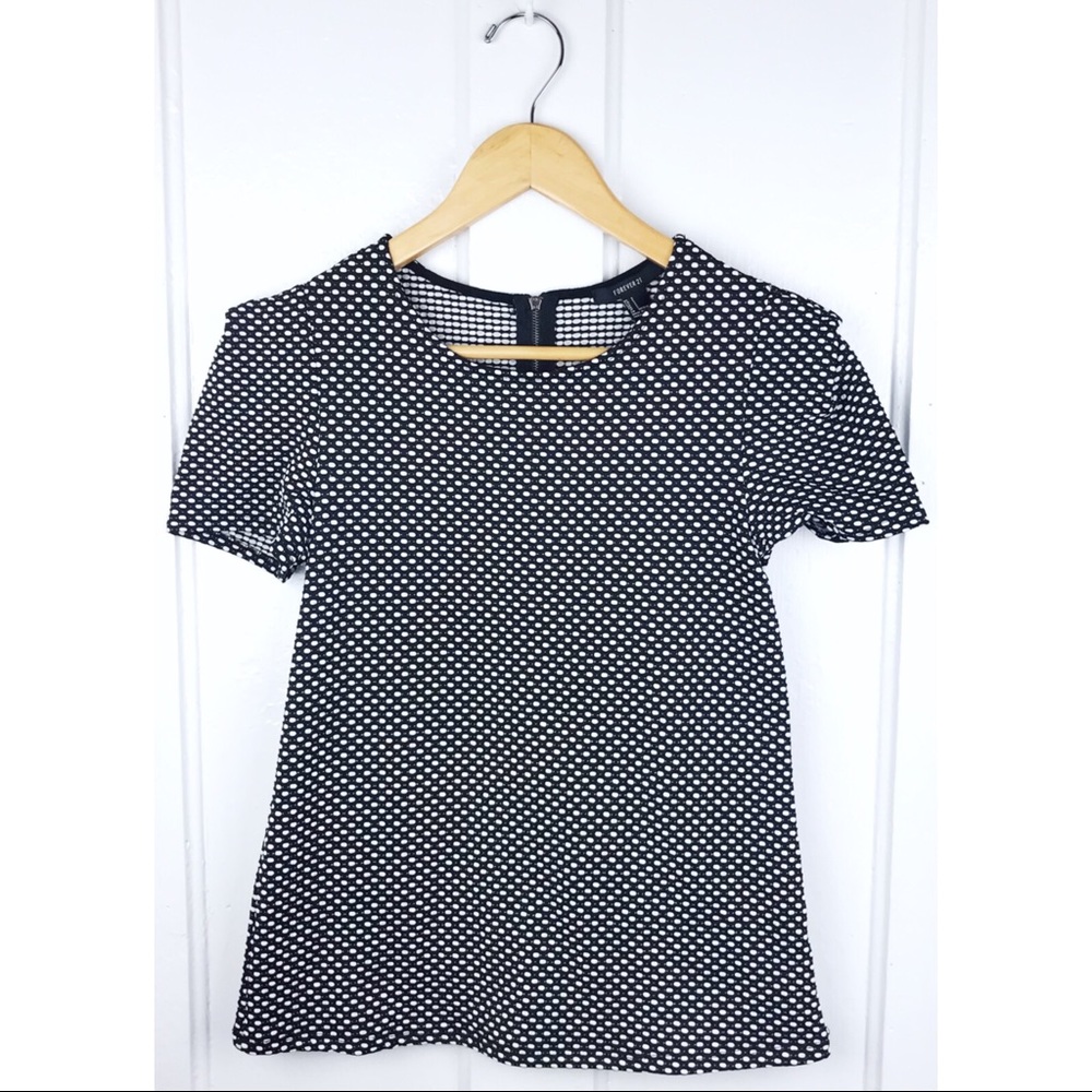 Forever 21 : size : S : Black & White Textured polka dot casual Blouse Top
